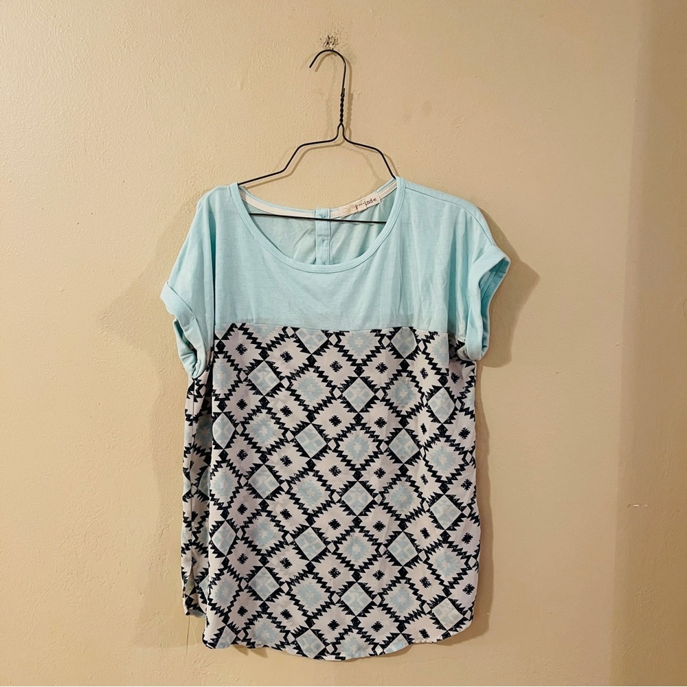 Aqua Mixed Material Blouse